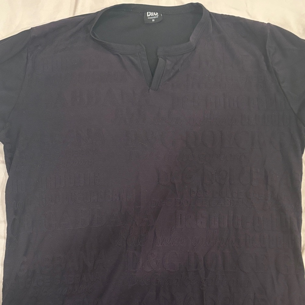 D&G Men's Dark Tee with Subtle Logo Pattern